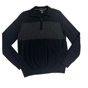 Vintage Banana Republic Men's Large Black and Gray Zip-Up Sweater Luxury Blend